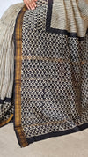 Black and Cream Striped Maheshwari Silk Saree - BHC91