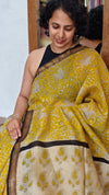 Mustard and Cream Maheshwari Silk Saree - BHC91