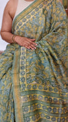 Green and Mustard Maheshwari Silk Saree - BHC91