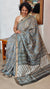 Grey and Blue Maheshwari Silk Saree - BHC91