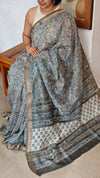 Grey and Blue Maheshwari Silk Saree - BHC91