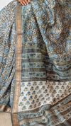 Grey and Blue Maheshwari Silk Saree - BHC91