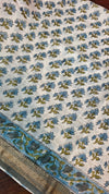 Grey and Blue Maheshwari Silk Saree - BHC91