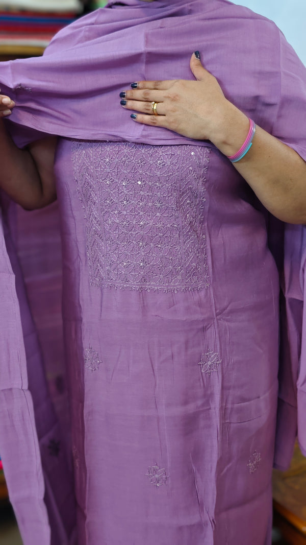 Purple Muslin Chikankari Suit - SML9