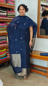 Navy Blue Semi Raw Silk Banarasi Suit - 67A1 - A
