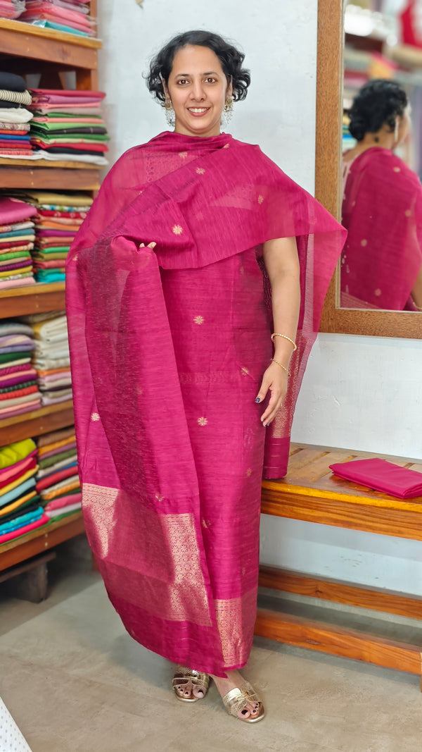 Magenta Semi Raw Silk Banarasi Suit - 67A1 - A