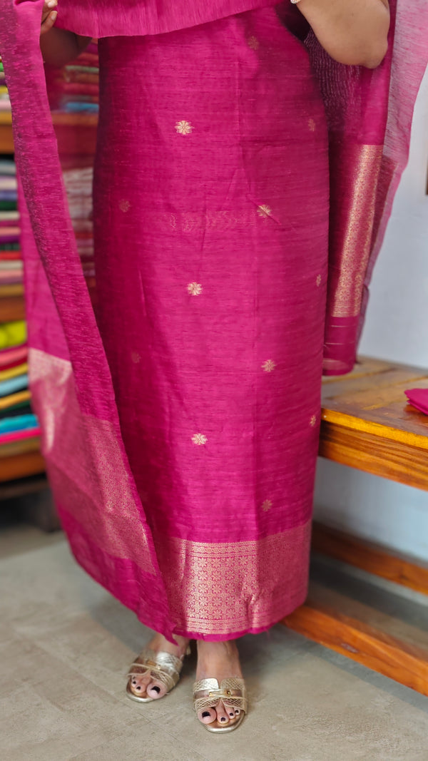 Magenta Semi Raw Silk Banarasi Suit - 67A1 - A