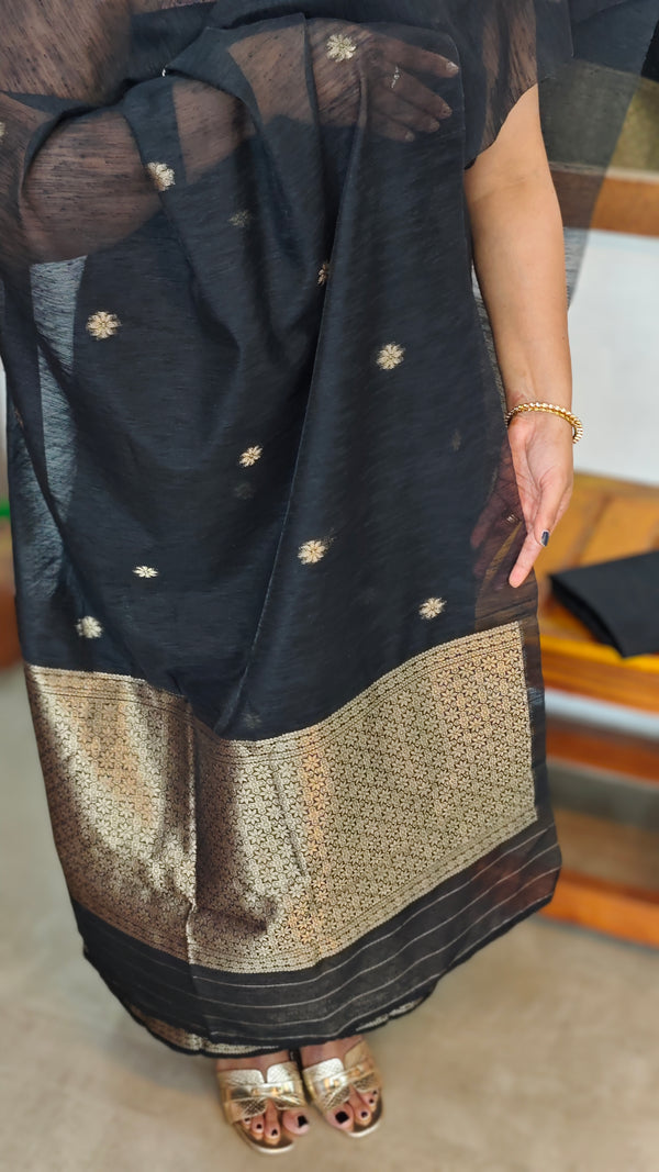 Black Semi Raw Silk Banarasi Suit - 67A1 - A