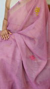 Lavender Tissue Linen Hand Embroidered Saree - JL396