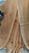 Mustard Tissue Linen Hand Embroidered Saree - JL396