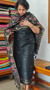Black Linen Chanderi Jamdani Suit - DL73