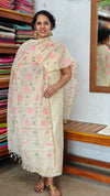 Cream Linen Chanderi Jamdani Suit - DL73 - A1