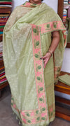Lime Green Linen Chanderi Jamdani Suit - DL73