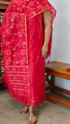 Chilli Red Linen Chanderi Jamdani Suit - DL73