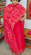 Chilli Red Linen Chanderi Jamdani Suit - DL73