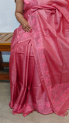 Blush Pink and Rose Tussar Silk Saree with Cutwork Embroidered Borders - AC65