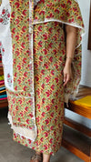 Mustard and White Block Printed Linen Cotton Suit - FD31