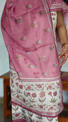 Cream and Lilac Linen Cotton Suit with Hand Embroidery - BSR4
