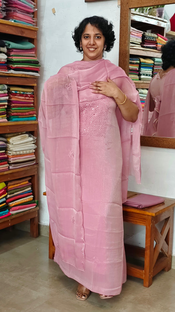 Lilac Shimmer Organza Cutwork Suit - L38M