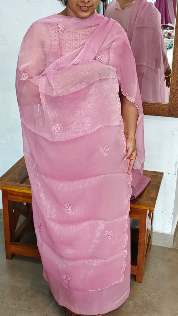 Lilac Shimmer Organza Cutwork Suit - L38M