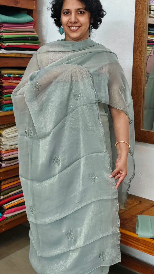 Teal Shimmer Organza Cutwork Suit - L38M