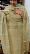 Dusty Sage Green Shimmer Organza Cutwork Suit - L38M