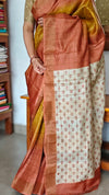 Mustard and Brick Red Zari Checked Tussar Silk Saree - GTS35