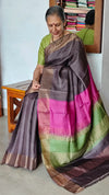Copper Brown Tussar Silk Saree with Multi Colour Palla - GTS35