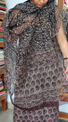 Dark Brown and Taupe Bagru and Dabu Printed Kota Doria Suit - GD331A