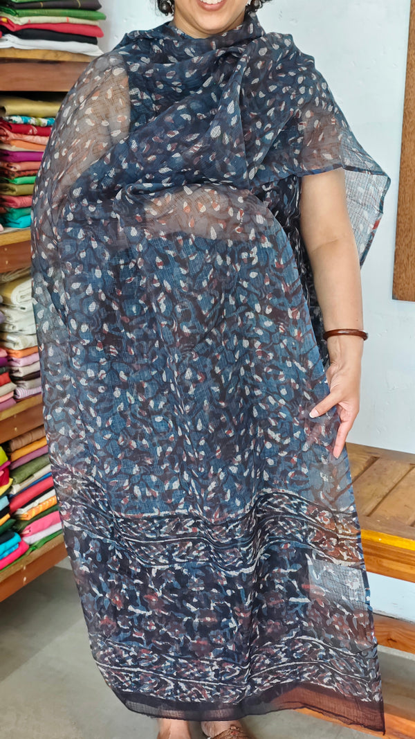 Blue and Black Bagru and Dabu Print Kota Doria Suit - GD331A