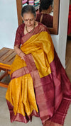 Mustard and Dark Pink Desi Tussar Silk Saree - GTS35