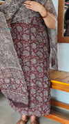 Taupe and Brown Bagru and Dabu Printed Kota Doria Suit - GD331A