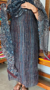 Blue and Black striped Bagru and Dabu Printed Kota Doria Suit - GD331A