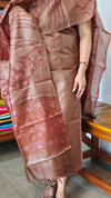 Copper Brown Printed Tussar Silk Suit - PTS25