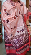 Dark Mauve and Light Pink Printed Tussar Silk Suit - PTS25