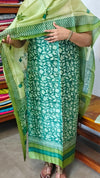 Pine Green and Pear Green Block Printed Tussar Silk Suit - PTS25