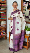 Cream and Purple Tussar Silk Saree - 43JP