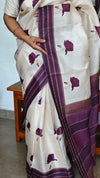 Cream and Purple Tussar Silk Saree - 43JP