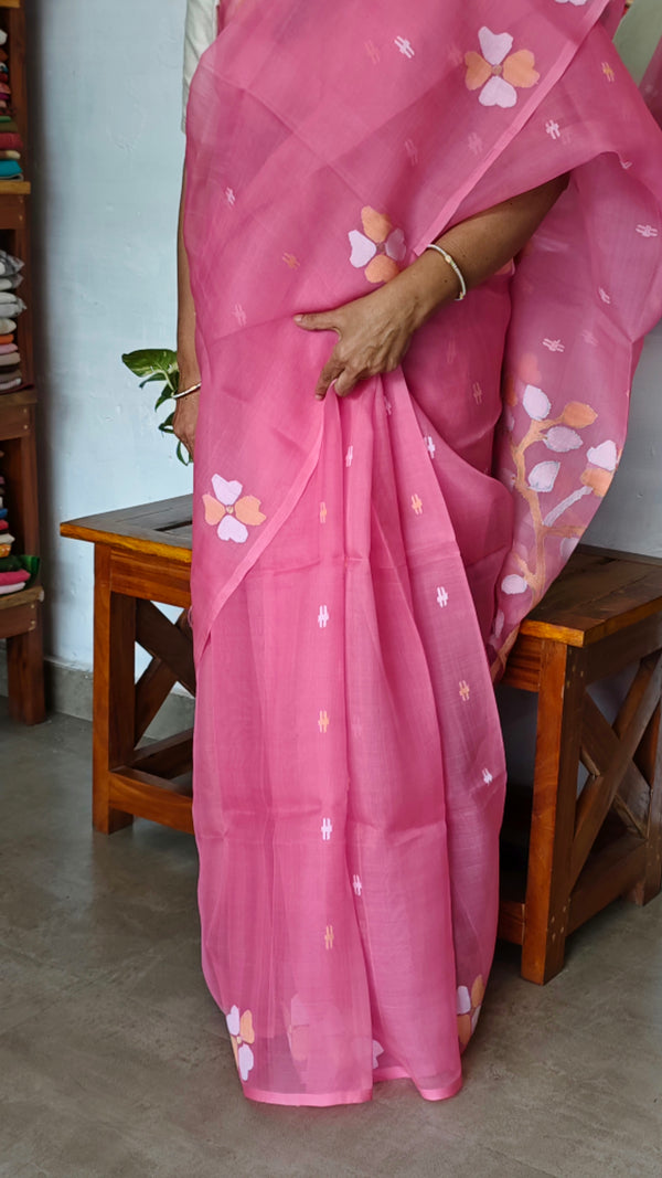 Pink Pure Muslin Jamdani Saree - 43JP