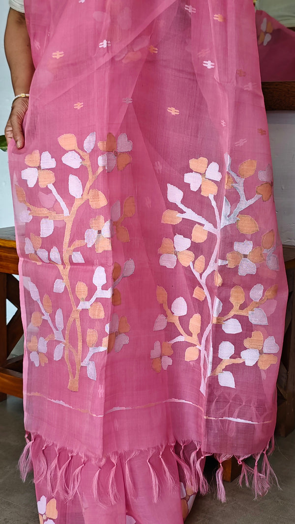 Pink Pure Muslin Jamdani Saree - 43JP