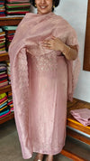 Blush Pink Embroidered Crushed Organza Suit - NJD3