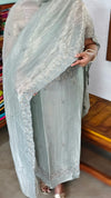 Powder Blue Embroidered Crushed Organza Suit - NJD3