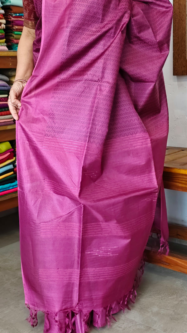 Dark Pink Woven Semi Tussar Silk Saree - NU87