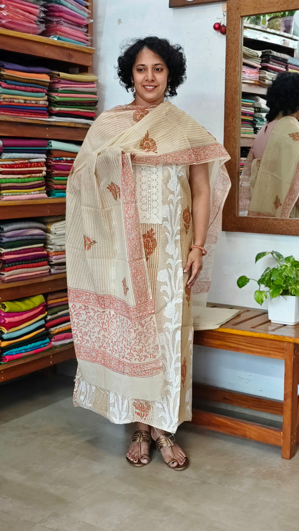 Light Beige and Peach Chanderi Suit - R299
