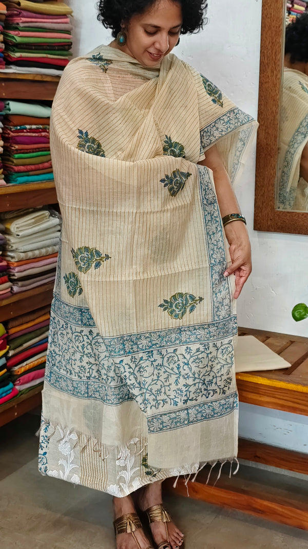 Light Beige and Blue Chanderi Suit - R299