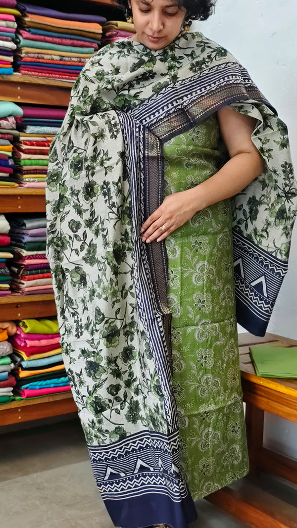 Green Printed Semi Maheshwari Suit - FE41