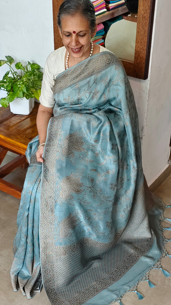 Teal Blue Banarasi Silk Saree - 3 - CB492