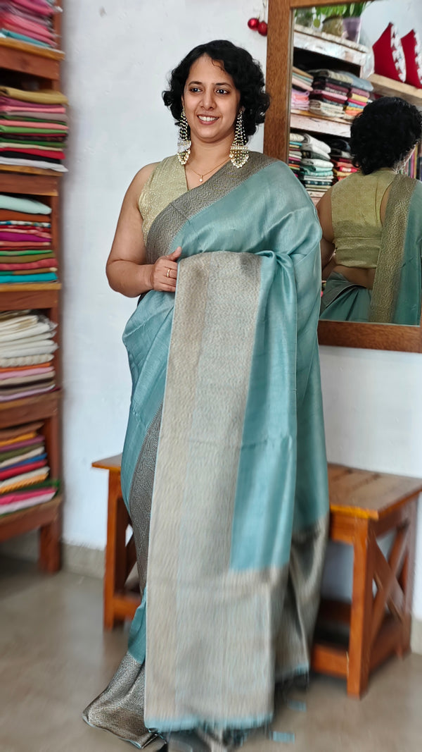 Teal Blue Banarasi Silk Saree - 4 - CB492