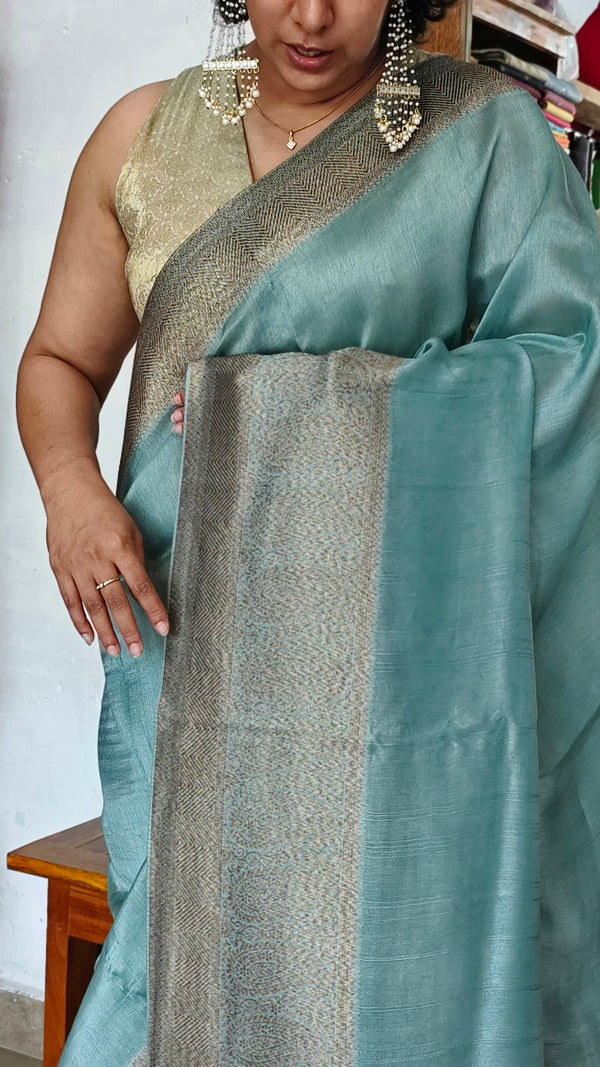 Teal Blue Banarasi Silk Saree - 4 - CB492
