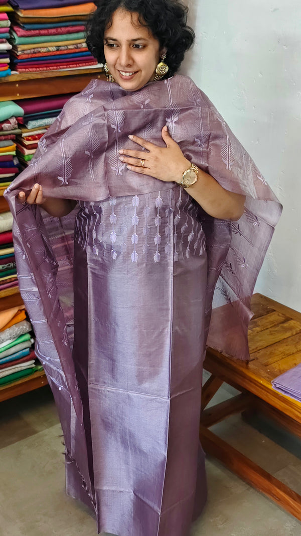 Mauve Embroidered Tussar Silk Suit - VP25
